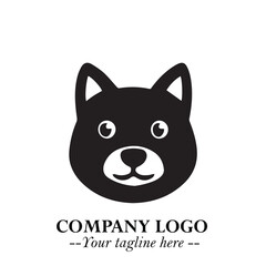 Cute Head of Dog Logo Symbol in Black on White Background with Modern Minimalist Design