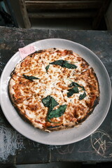 Close-up of traditional Italian meat sauce and cheese pizza