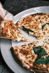 Close-up of traditional Italian meat sauce and cheese pizza
