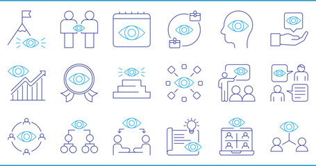 Vision line icons set. Business, teamwork related vector editable stroke.