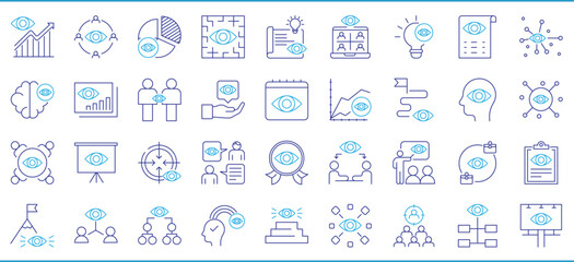 Vision in the business related 36 line icons set. Vector editable stroke.