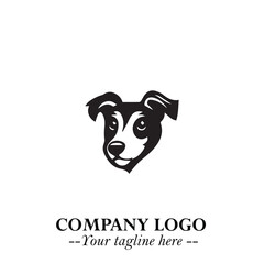 Cute Head of Dog Logo Symbol in Black on White Background with Modern Minimalist Design