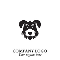 Cute Head of Dog Logo Symbol in Black on White Background with Modern Minimalist Design