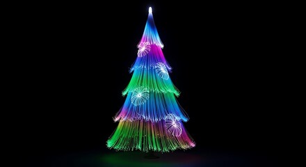 Festive fiber optic christmas tree glowing with vibrant colors against a dark background for holiday cheer