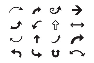 set of directional black curved arrow icon vector, curved arrow icons vector illustration