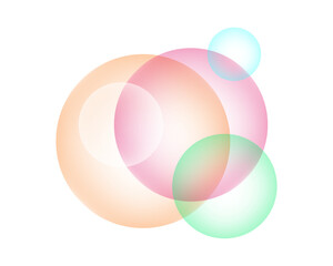 Abstract scattered colorful transparent circles on transparent background