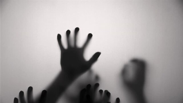 Shadow Hands: Silhouetted hands reaching out with a sense of unease, creating a mysterious and haunting atmosphere, evoking feelings of desperation, vulnerability, and the unknown.