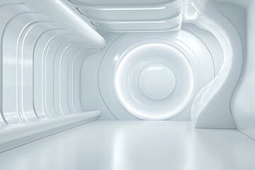 Obraz premium Futuristic Minimalist Interior Design with Smooth Curves and Soft Lighting