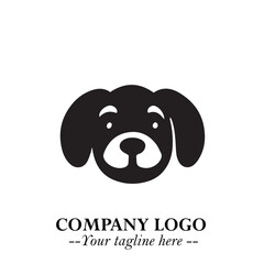 Cute Head of Dog Logo Symbol in Black on White Background with Modern Minimalist Design