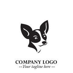 Cute Head of Dog Logo Symbol in Black on White Background with Modern Minimalist Design