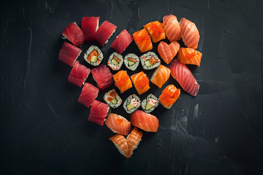  Heart-shaped sushi arrangement for a romantic valentine's day celebration