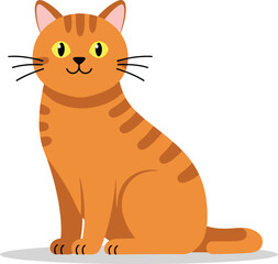 A charming cartoon illustration of a friendly orange tabby cat sitting upright with a happy expression and striped fur