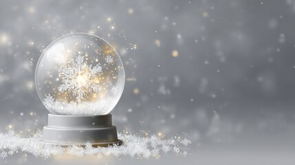 Plakat Empty snow globe template vector illustration glass snowball with falling snow and snowflakes on gray base mockup with copy space for lettering winter holiday decoration banner poster card design