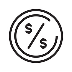 An icon representing a percentage sign or discount rate with two dollar symbols separated by a diagonal line, symbolizing financial calculations, sales, or business metrics.