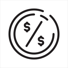 An icon representing a percentage sign or discount rate with two dollar symbols separated by a diagonal line, symbolizing financial calculations, sales, or business metrics.