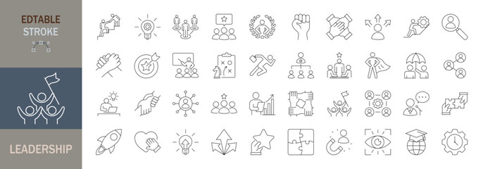 Leadership icon set.  Editable line icons. Vector illustration.