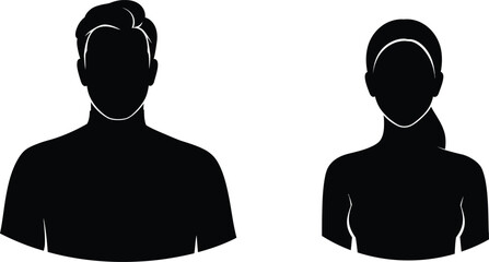 Two black silhouettes of a man and woman facing forward against a white background representing partnership and equality