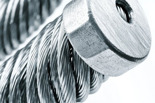 Close-up of a wire and nut on a white background with detailed craftsmanship