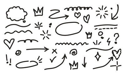 Hand Drawn Doodle Elements & Ink Brush Strokes Collection – Abstract Sketch Lines, Arrows, and Scribble Art 