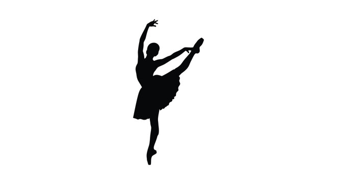 Elegant silhouette of a ballerina performing a graceful arabesque pose on pointe shoes
