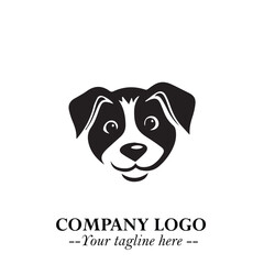 Cute Head of Dog Logo Symbol in Black on White Background with Modern Minimalist Design