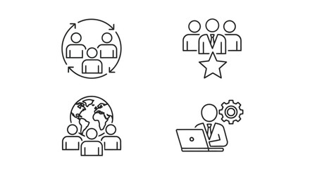 Vector illustration of business team line icon set group of people outline vector illustration management, leadership, and organization concept