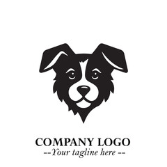 Cute Head of Dog Logo Symbol in Black on White Background with Modern Minimalist Design
