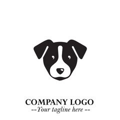 Cute Head of Dog Logo Symbol in Black on White Background with Modern Minimalist Design