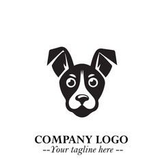 Cute Head of Dog Logo Symbol in Black on White Background with Modern Minimalist Design
