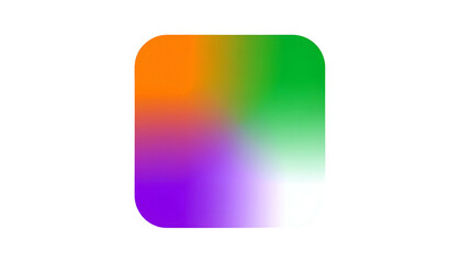 Abstract, square design featuring a smooth gradient from orange to green and purple, against black