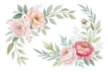 Gardinen Vintage Blumen Elegant Watercolor Peony Garland with Leaves  vector illustration  © Tanvir Rana