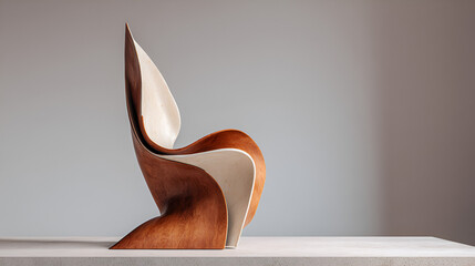 Black and white abstract metal sculpture low angle