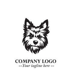 Cute Head of Dog Logo Symbol in Black on White Background with Modern Minimalist Design
