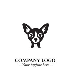 Cute Head of Dog Logo Symbol in Black on White Background with Modern Minimalist Design
