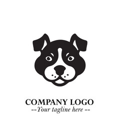 Cute Head of Dog Logo Symbol in Black on White Background with Modern Minimalist Design
