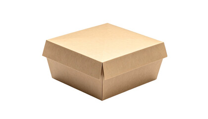 A closed, square, brown paper container with a lid. Isolated on a black background