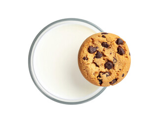 Glass of Milk with Half-Dipped Cookie, Minimalist Flat Lay, isolated.And transparent the background.