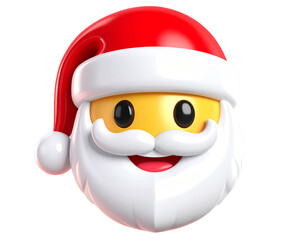  Smiling Santa Claus Emoji Face with Red Hat, 3D Glossy Style, isolated on transparent background.