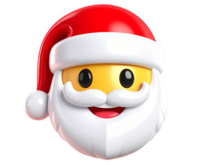  Smiling Santa Claus Emoji Face with Red Hat, 3D Glossy Style, isolated on transparent background.
