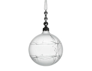 Clear glass ball ornament, hanging, etched lines