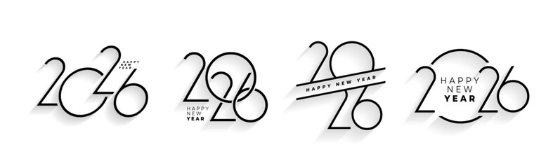 set of happy new year 2026 lettering on white background