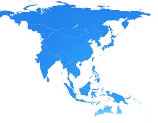 Obraz premium A blue, shaded map of Asia's countries and surrounding waters