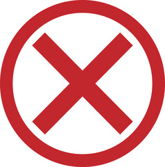 Red cross mark or cancel symbol inside a circle on a white background, representing error, wrong, or prohibition concept.