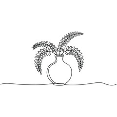 Elegant One Line Drawing of a Vase with Ferns Minimalist Style Art Print Interior Decor Botanical Illustration Plant Life Still Life Simple Design Home Decor