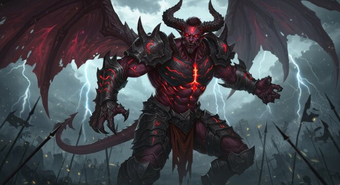 Imposing demon warrior with wings and intricate armor
