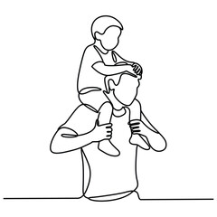 Father and Son Continuous Line Drawing Depicting Love Family Connection and Bonding Minimalist Art Isolated on White Background