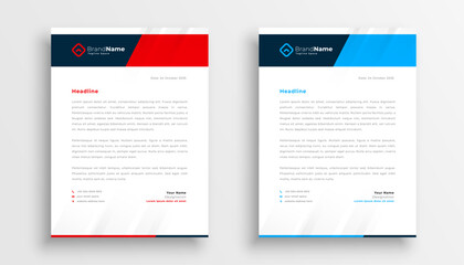 pack of two business letterhead template in blue and red color