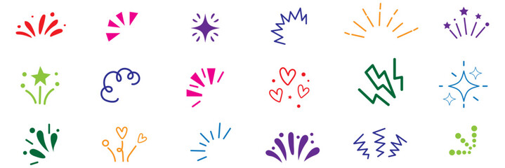 Star background confetti set. Hand drawn doodle star shapes and birthday confetti with cute sparkle, holiday twinkle brush elements, and glowing cartoon kid pattern. Vector illustration