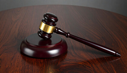 木製オークションハンマーの金属光沢が重厚感を与えるビジネスシーンの印象的構図