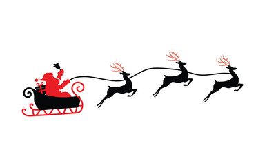 illustration of santa claus riding a sleigh with reindeer to travel around the world